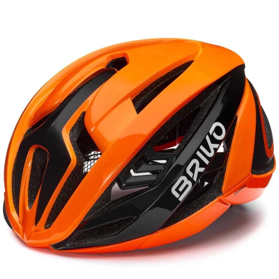 Briko Quasar Cycling Helmet in Shiny Orange Flame-Black | High-Performance Safety Gear