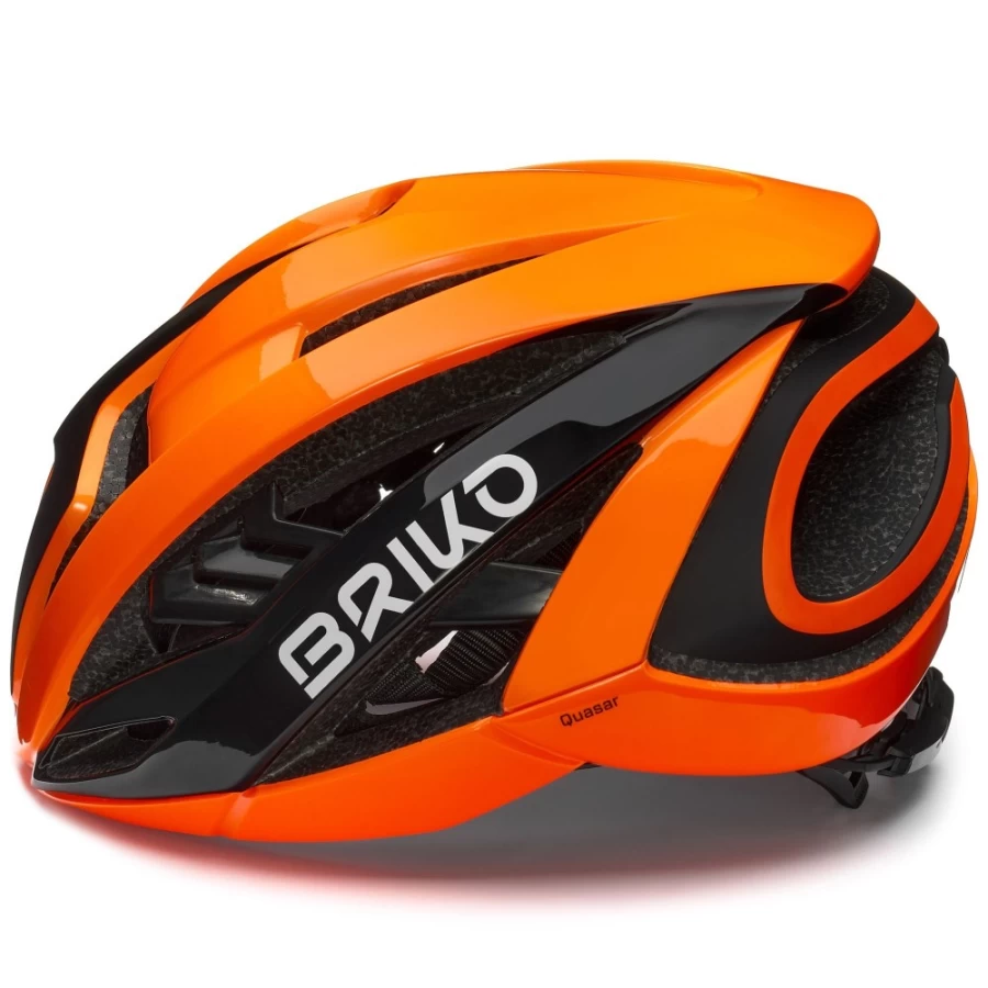 Briko Quasar Cycling Helmet in Shiny Orange Flame-Black | High-Performance Safety Gear